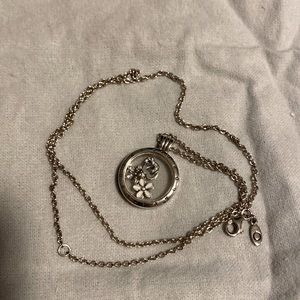 Authentic silver Pandora floating locket and chain with three Pandora charms
